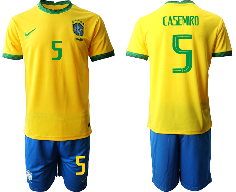 Men 2020-2021 Season National team Brazil home yellow #5 Soccer Jersey->brazil jersey->Soccer Country Jersey